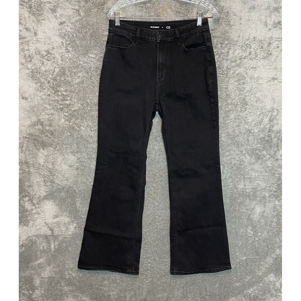 Old Navy Women WOW High Rise Flared Black Denim Jean 8 Boho Retro Effortless